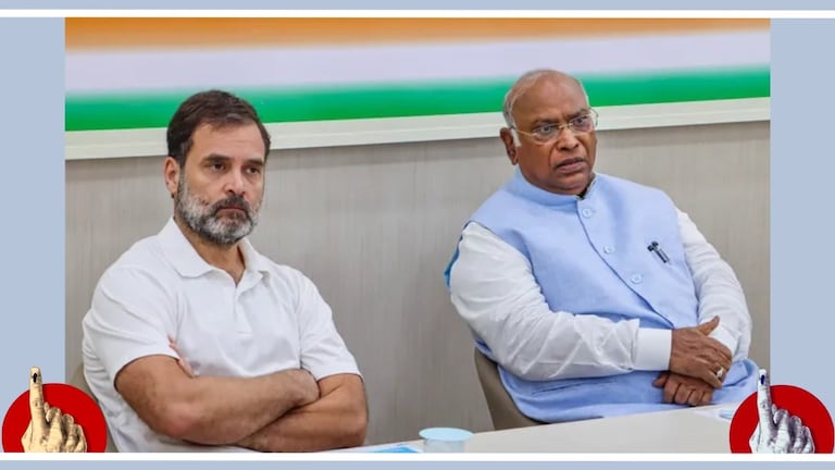 Congress Lok Sabha : निकालाआधीच काँग्रेसने गमावल्या दोन जागा, महाराष्ट्रात थोडक्यात वाचली! काँग्रेसचे अध्यक्ष मल्लिकार्जून खरगे आणि काँग्रेस नेते राहुल गांधी.