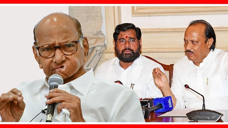 Sharad Pawar : "भाजप अशीच भूमिका राष्ट्रवादी-शिवसेनेबद्दल घेईल" शरद पवार, एकनाथ शिंदे आणि अजित पवार.