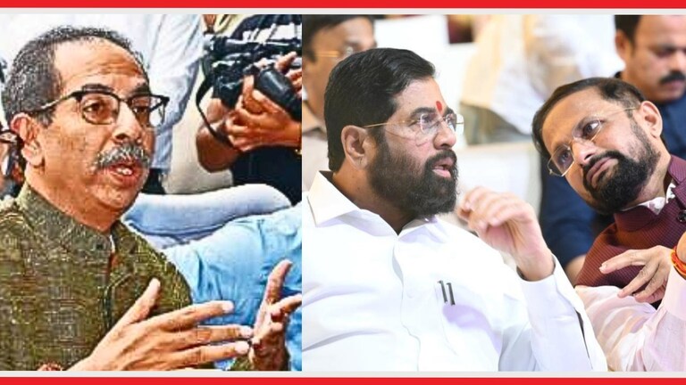 Shiv Sena : "ठाकरेंनी रॅण्ड घोटाळ्यातील गुप्ताची घेतली भेट", शिंदेंच्या नेत्याच्या दाव्याने खळबळ उद्धव ठाकरे आणि मुख्यमंत्री एकनाथ शिंदे यांच्यासोबत खासदार नरेश म्हस्के.