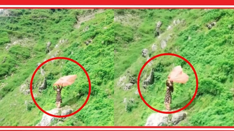 Viral Video : ओढणी हातात घेऊन रिल बनवत होती, पाय घसरला अन् दरीत पडली, घटनेचा थरार पाहा जसाच्या तसा Reel Star Girl Falls In Valley Video Viral