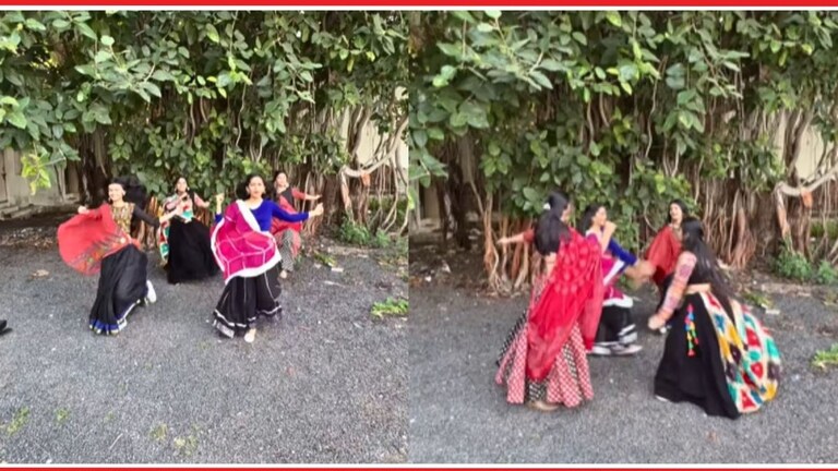 नवरात्रीआधीच 'त्या' चार तरुणींचा Video तुफान व्हायरल! झाडाखाली नटून थटून गरबा खेळायल्या गेल्या अन्... Girls Garba Dance Viral Video