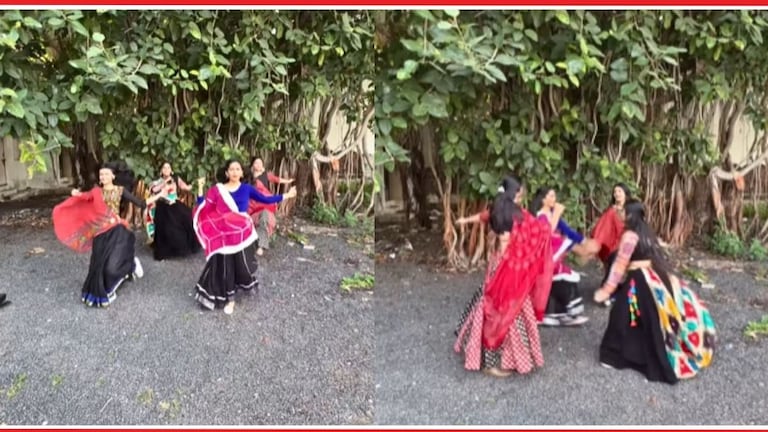 नवरात्रीआधीच 'त्या' चार तरुणींचा Video तुफान व्हायरल! झाडाखाली नटून थटून गरबा खेळायल्या गेल्या अन्... Girls Garba Dance Viral Video