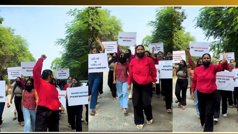 Viral Video : ऐकावं ते नवलच! पोरांनो दाढी ठेवा किंवा गर्लफ्रेंड, पोरी चक्क रस्त्यावरच उतरल्या, घडलंय तरी काय? girls shocking rally for clean shaven boyfriends