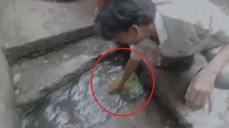 गटाराच्या पाण्यात धुतली मेथी