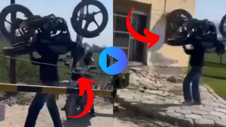 आरारारा खतरनाक! रेल्वे फाटक बंद झालं..चक्क बाईकच खांद्यावर उचलून पलीकडे गेला, बाहुबलीचा Video व्हायरल Man Picked Bike On Shoulder Viral Video