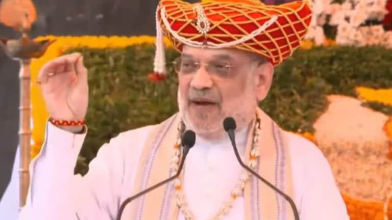 गृहमंत्री अमित शाह रायगडावर आले, औरंगजेबाच्या कबरीबाबत काय म्हणाले? Amit Shah Raigad Speech