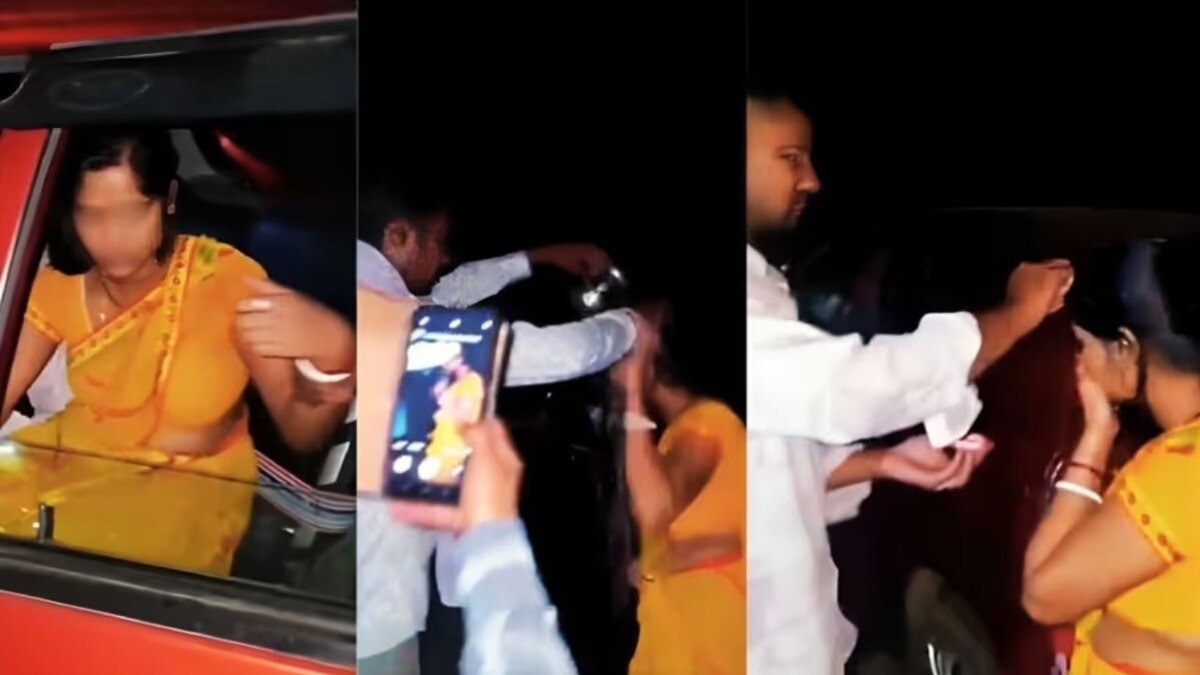 Viral Video : कारमध्ये प्रियकरासोबत नको ते करताना सापडली पत्नी, पतीने 'सिंदूर' पुसलं अन्... viral video husband wash her wife sindoor