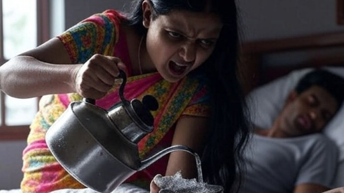 पती झोपला असताना उकळत्या पाण्यात मिरची पावडर घालून केला काडं!