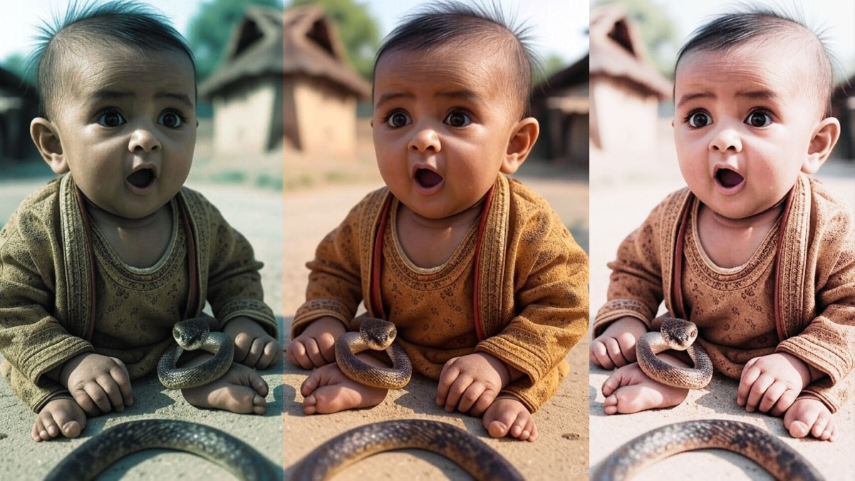 लहान बाळाने सापाचा चावा घेतला (सौजन्य : Grok)