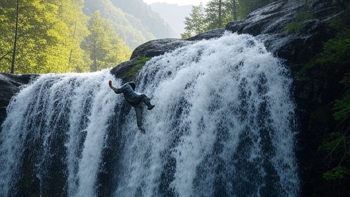 a young man slipped from a waterfall and fell into a 65-foot deep gorge