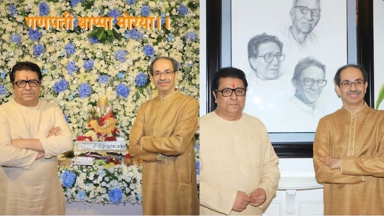 राज ठाकरेंच्या घरी बाप्पाचं आगमन, उद्धव ठाकरेंसह कुटुंबही दर्शनाला, नेमकं काय साकडं घातलं? Uddhav Thackeray meet raj Thackeray