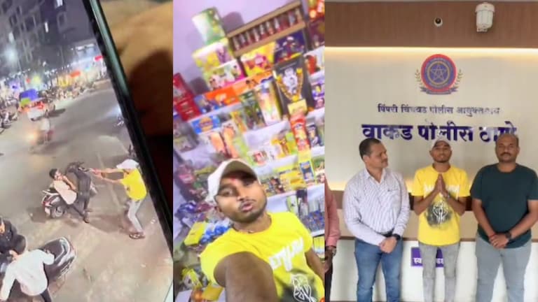 VIDEO : फटाका स्टॉलचं हटके प्रमोशन रील स्टारच्या अंगलट, पोलिसांनी उचलल्यानंतर म्हणाला, 'वाकड पोलीस जिंदाबाद' Mumbai Tak