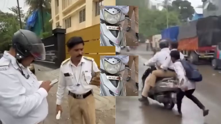 गंजलेल्या नंबर प्लेटची स्कुटी घेऊन फिरणाऱ्या ट्रॅफिक पोलिसाला 2 हजारांचा दंड, व्हायरल व्हिडीओतील 'त्या' तरुणाला यश  Thane Traffic cop fined Rs 2000 for riding a scooter with rusty number plate