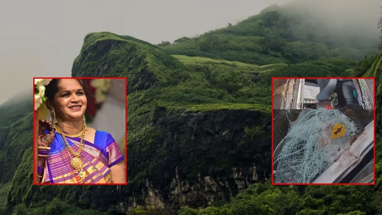 रायगड जिल्ह्यातील ताम्हिणी घाटात दरड कोसळली, सनरुफ तोडून महिलेच्या डोक्यात दगड पडला, महिलेचा दुर्दैवी अंत raigad tamhini ghat accident