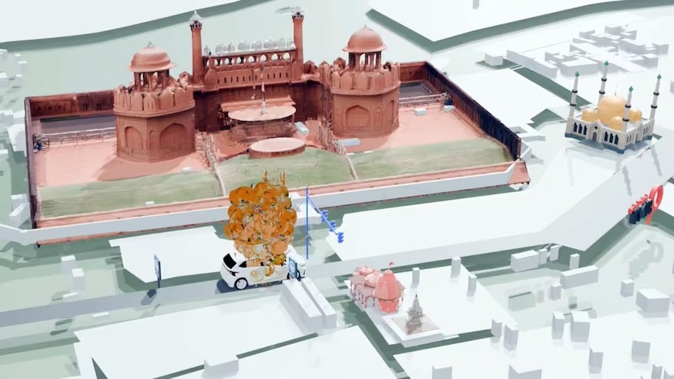 delhi blast where and how was i20 car turning 30 minutes before blast near red fort see 3d reconstruction