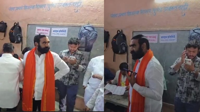 संतोष बांगरांनी सर्व नियम मोडले, मतदान केंद्रावर फोनवर गप्पा, बटण दाबण्यास सांगितलं अन् घोषणाबाजी VIDEO Santosh Bangar