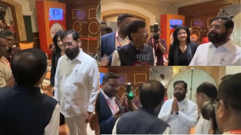 मोठी बातमी : संजय राऊत समोर दिसले, एकनाथ शिंदेंचा नमस्कार,दोघांमध्ये काय चर्चा झाली? पाहा व्हिडीओ Eknath Shinde and Sanjay Raut