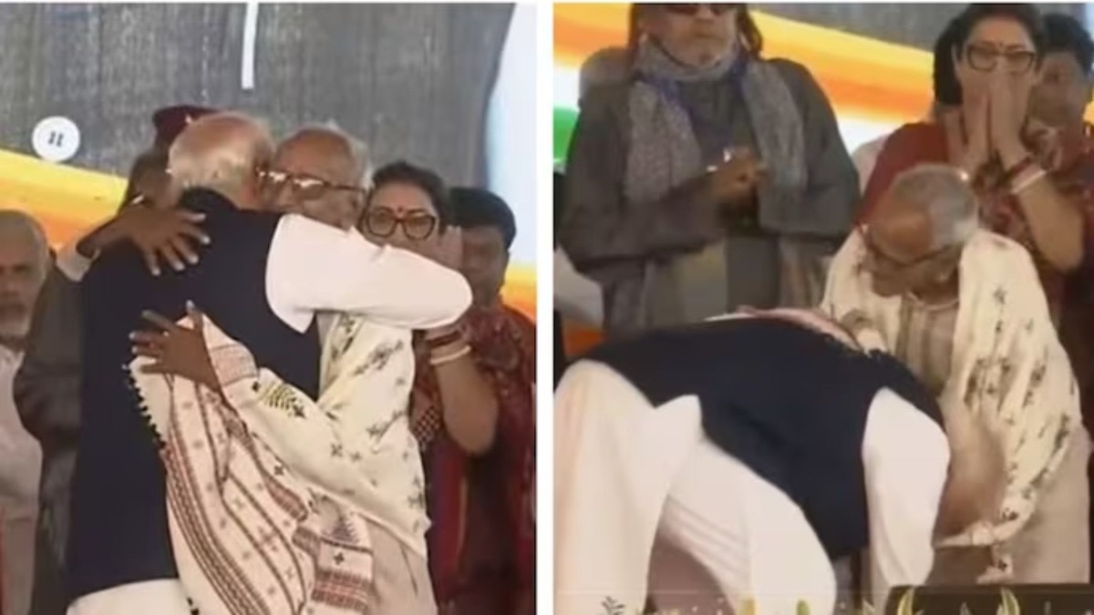 मिठी मारली, आशीर्वाद घेतले... बंगालमधील शपथविधीवेळी नरेंद्र मोदी कुणाच्या पाया पडले?