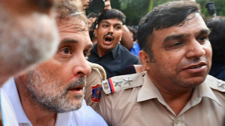राहुल गांधींना पोलिसांनी उचललं, नाकही फुटलं.. मोदींच्या घराबाहेर काय-काय घडलं? Rahul gandhi launches a scathing attack on the central government against narendra modi