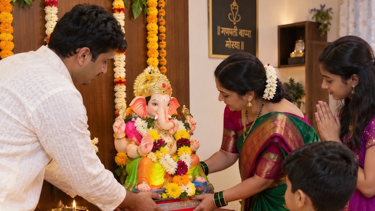बाप्पाच्या मूर्तीची स्थापना करण्याचा शुभमुहूर्त कधी? संपूर्ण माहिती वाचा Ganesh Idol Sthapana (AI Photo)