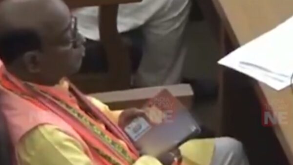Tripura BJP MLA Jadab Lal Nath caught watching porn in assembly