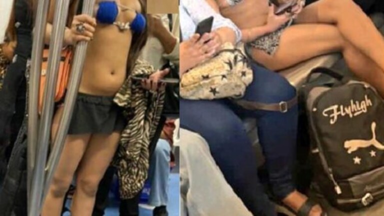Video: दिल्लीच्या मेट्रोत शिरली बिकनी गर्ल, अन् प्रवाशांची उडाली तारांबळ delhi metro bikini girl viral video