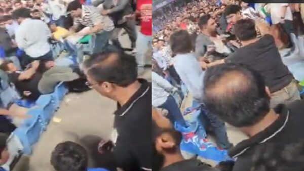 fans fight with each other during delhi hyderabad match video viral
