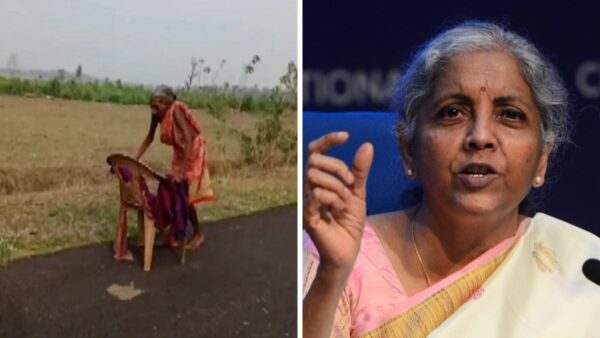 Surya Harijan, a resident of Jharigaon in Nabarangpur district, was seen walking barefoot in the scorching heat with the support of a broken chair to reach a bank to collect her pension momye from SBI