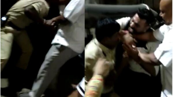 angry husband kicked and beaten 2 police officers in thane