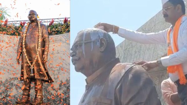 R. O. Patil's nephew and Shiv Sena MLA Kishore Patil worshiped the statue