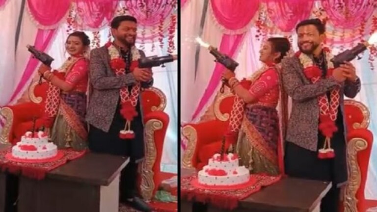 VIDEO : लग्नमंडपातला स्टंट नवरीला महागात पडला, संपूर्ण तोंडच…. Bride sparkle gun blast