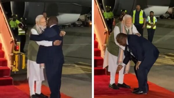 papua new guineas james marape touched pm modi feet and changed its rules to accord exceptional ceremonial