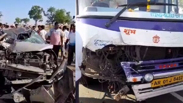 four-wheeler crushed in private bus accident sangali vita incident