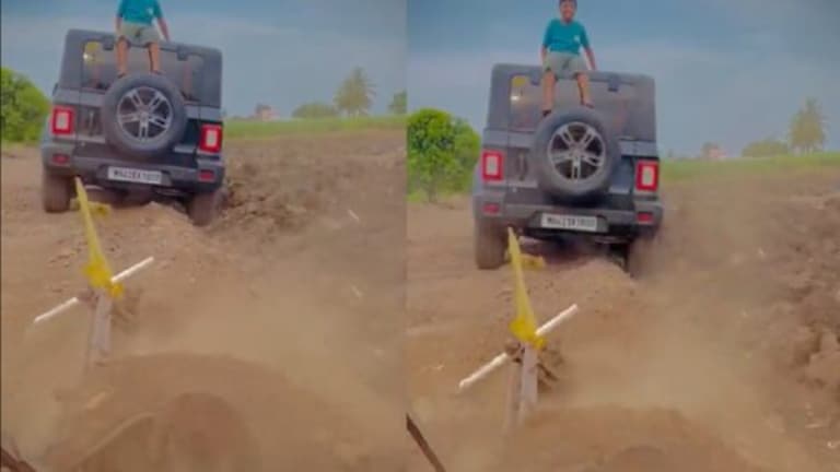 Video : शेतकऱ्याने नादच केला…चक्क थार गाडीने नांगरली एक एकर शेती pune indapur farmer plowed the farm with a thar car video viral in social media