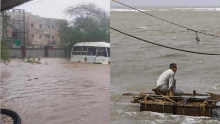 Cyclone Biparjoy In Gujarat : प्रचंड हाहाकार! चक्रीवादळ धडकल्यानंतर काय घडलं? cyclone Biparjoy hit the Jakhau port in Gujarat. Poles broken-trees uprooted, roads turned into ponds-electricity of 940 villages