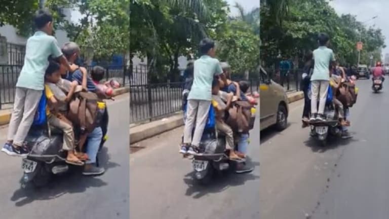 Video : तब्बल 7 मुलांचा दुचाकीवरून प्रवास, व्हिडिओ व्हायरल होताच पोलिसांनी घडवली अद्दल mumbaitak
