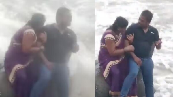 woman swept away in bandra bandstand video