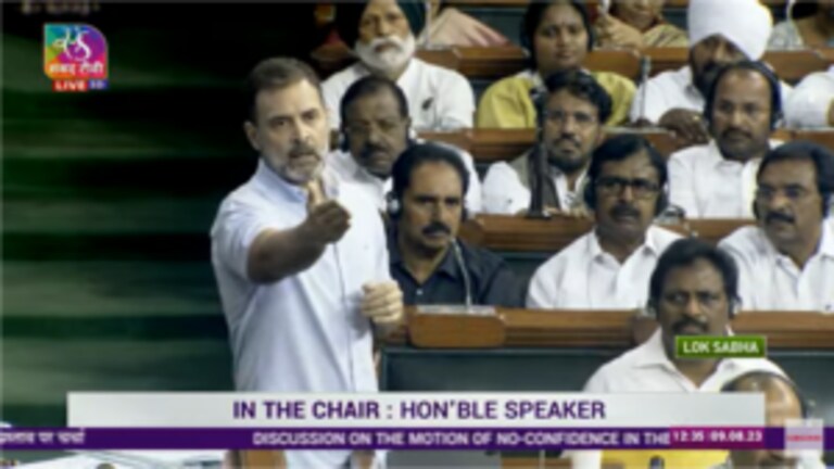 Rahul Gandhi Speech : ‘तुम्ही देशद्रोही आहात’, राहुल गांधींचं मोदींवर शरसंधान congress leader rahul gandhi speech in parliament on no confidence motion against modi government.