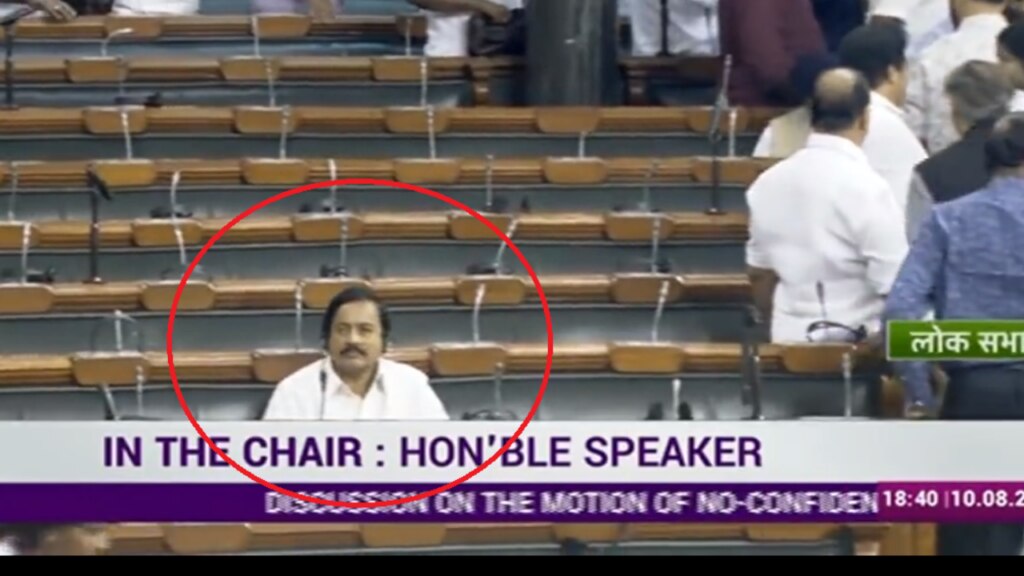 opposition mps walked out of the house only sunil tatkare remained sitting on opposition benches while pm modi was speaking on no confidence motion in lok sabha