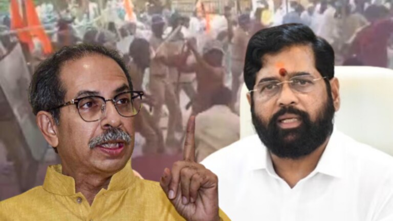 Maratha Morcha : “हा जनरल डायर कोण?”, शिवसेनेचं (UBT) शिंदेंना चॅलेंज Maratha Morcha Lathi charge update : Shiv sena asked to cm eknath shinde who gave order to police?