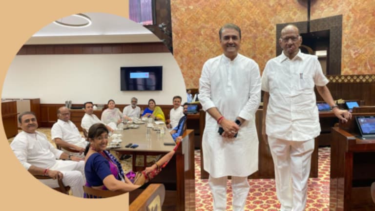 NCP : प्रफुल्ल पटेल शरद पवार आले एकत्र; फोटो बघून उंचावल्या भुवया praful patel meets sharad pawar in new parliament, shares photos.