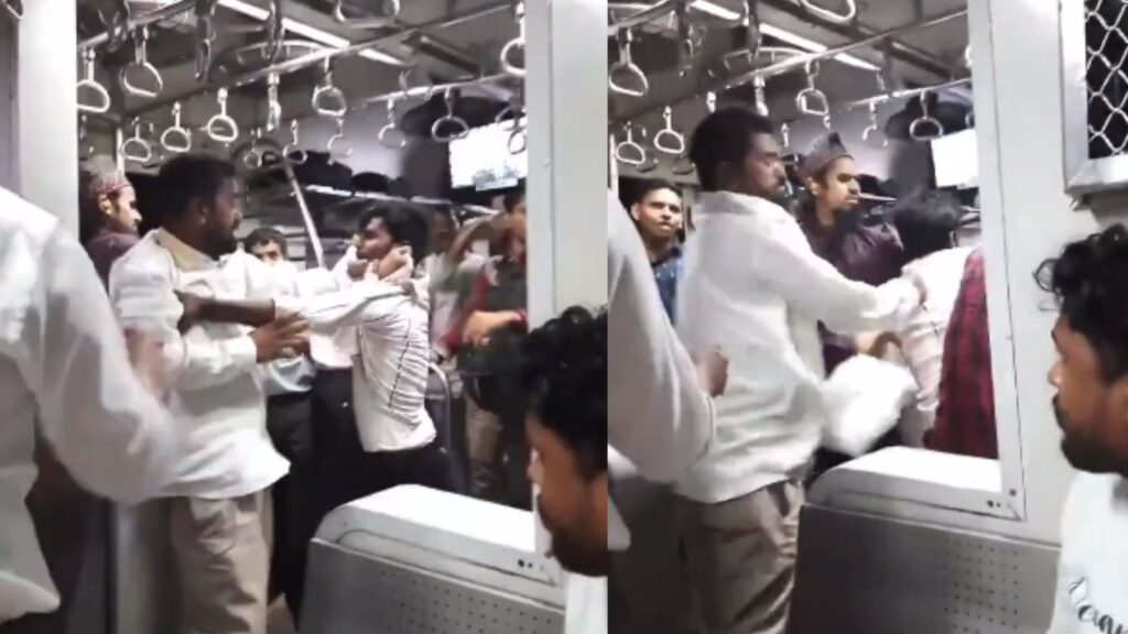 Mumbai local train grabbed each other collars and fought two passengers slapped each other. This slap war viral on social media