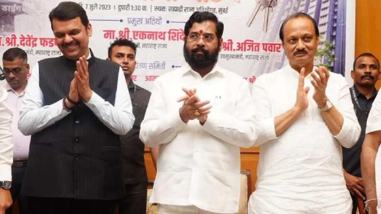 यमाच्या रेड्यावर बसून मुख्यमंत्री, 2 उपमुख्यमंत्र्यांची मौज, सामनातून सरकारवर आगपाखड Chief Minister 2 Deputy Chief Ministers fun sitting on Yam buffalo fire on the government from match