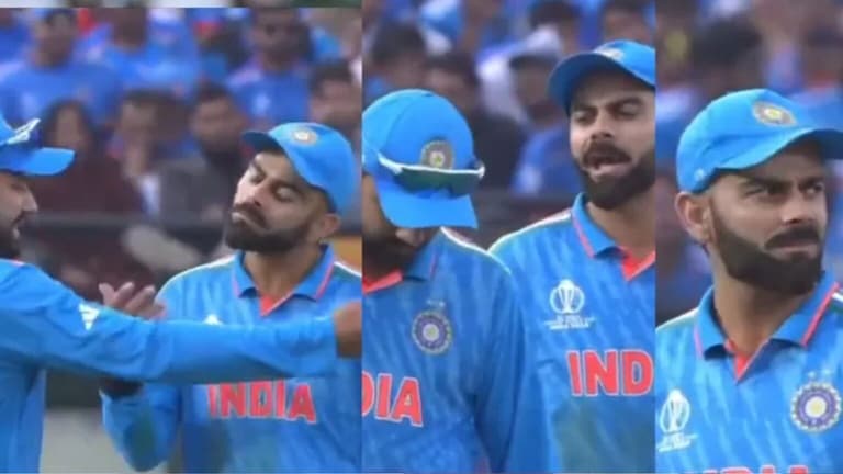 Virat-Rohit : भरमैदानात कोहली-रोहितमध्ये खडाजंगी, व्हिडीओ व्हायरल ind vs nz world cup 2023 rohit sharma ignoring virat kohli opinion heated chat video viral