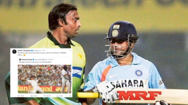 Ind vs Pak, World Cup: शोएब अख्तरने घेतला ‘पंगा’, सचिन तेंडुलकरने केलं ‘गप्प’ Shoaib Akhtar had shared a picture of an Asian Test Championship match. In the picture, Shoaib Akhtar was seen celebrating the wicket of Sachin Tendulkar.