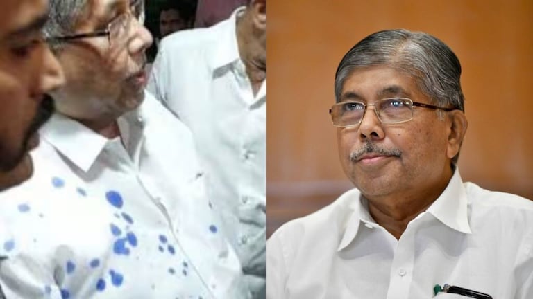 सोलापुरात पालकमंत्री चंद्रकांत पाटलांवर शाईफेक, खासगीकरणाविरोधात भीम आर्मी आक्रमक solapur guardian minister chandrakant patil visit bhim army party worker trying to throw ink police