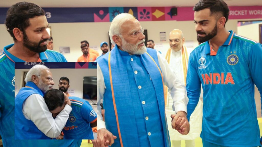 ind vs aus final pm narendra modi visit team india dressing room video viral mohammed shami rohit sharma