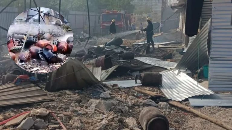 पुणे हादरलं! कॉलेजजवळच 10 सिलिंडर फुटले, नेमकं प्रकरण घडलं कसं? Pune Symbiosis College 10 cylinders exploded near illegal stock of 100 cylinders found