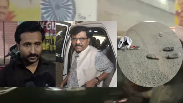 Sanjay Raut : राऊतांच्या गाडीवर चप्पलफेक! राणे समर्थक म्हणाला, ‘…तर डोकं फुटलं असतं’ Rane supporters threw slippers on sanjay raut car in solapur