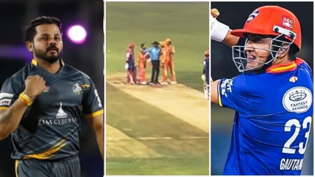 gautam gambhir s sreesanth fight video gujrat gaints vs india capitals eliminator legends league cricket